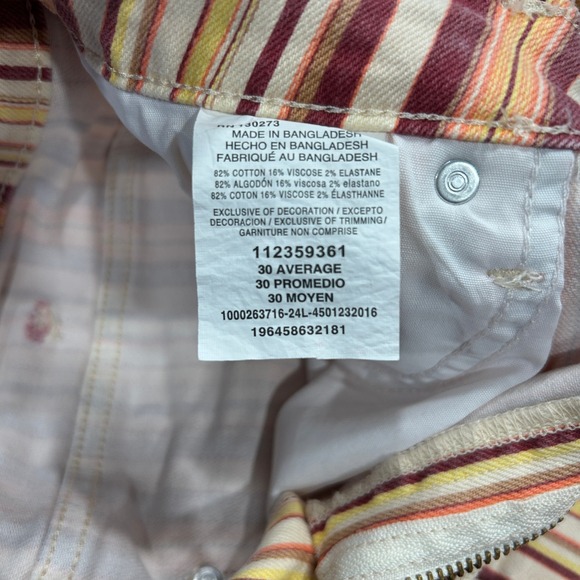 Wrangler Size 30 Striped Denim Cutoff Shorts Burgundy Orange Yellow Raw Hem - Picture 4 of 7